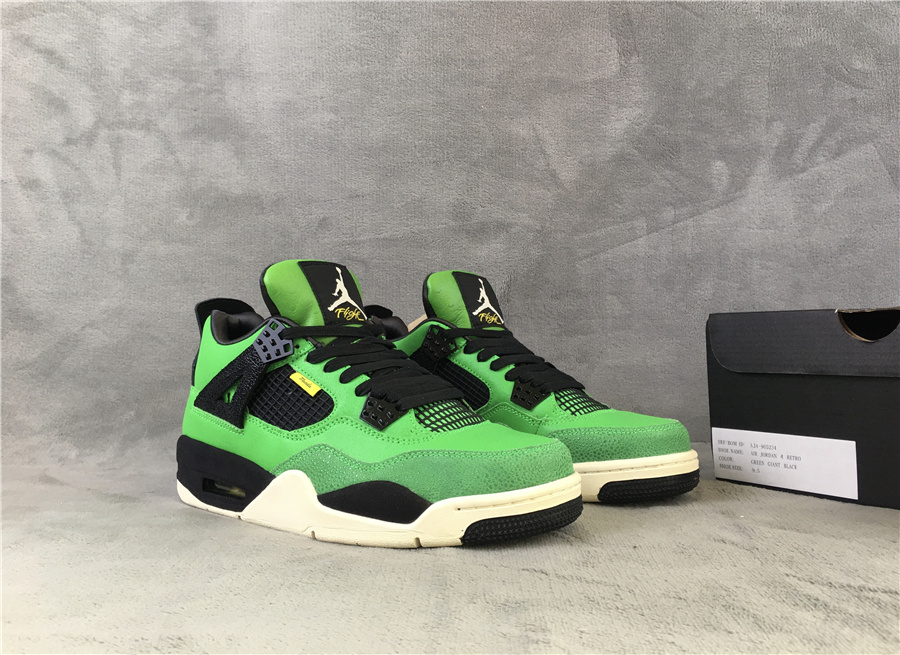 Air Jordan 4 Manila Green Black White Shoes - Click Image to Close